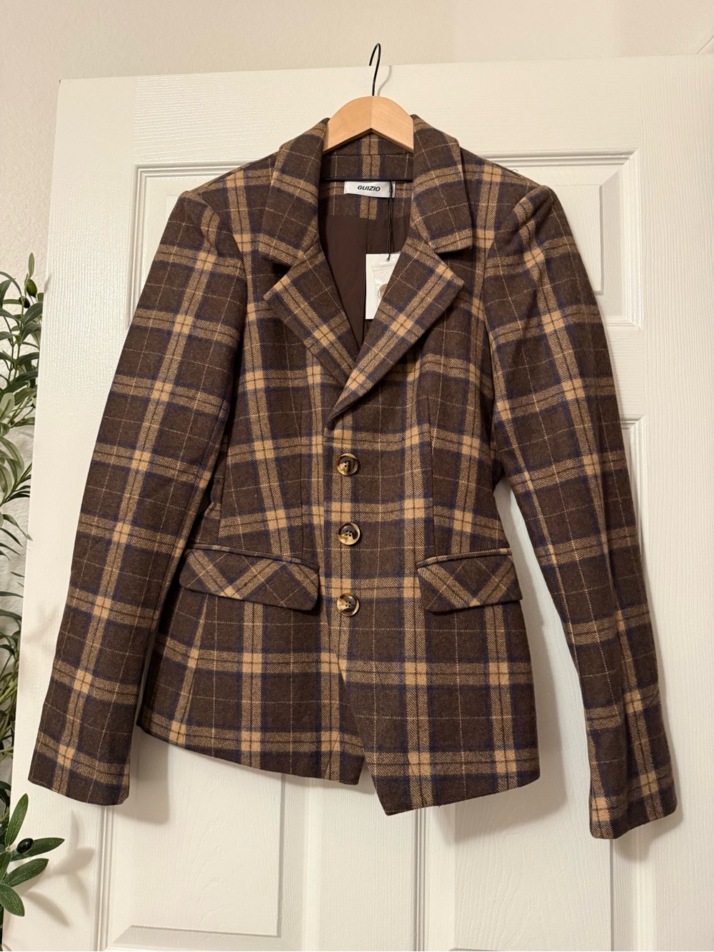 Danielle Guizio Brown Plaid Tailored Blazer